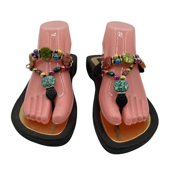 Grandco NEW Thong Sandals Womens 10 Flip Flops Rainbow Beaded Artsy Beach Pool - Picture 2 of 11